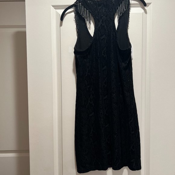 Fitted black mini dress with shimmer snake print, M - Picture 3 of 8